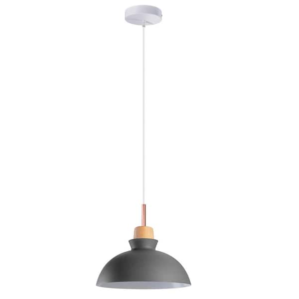 SEEUTEK Lian 60-Watt 1 Light Gray Modern Shaded Pendant Light with Metal Shade, No Bulbs Included