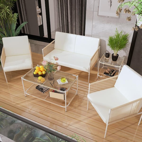 White rattan deals dining table