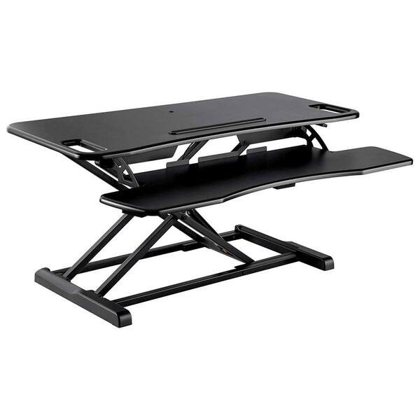 NIPPON AMERICA 24 in. Rectangle Black Wood Sit and Stand Adjusting Computer Desk Workstation Unit