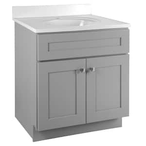Brookings Shaker RTA 31 in. W x 22 in. D x 35.5 in. H Bath Vanity in Gray with Solid White Cultured Marble Top