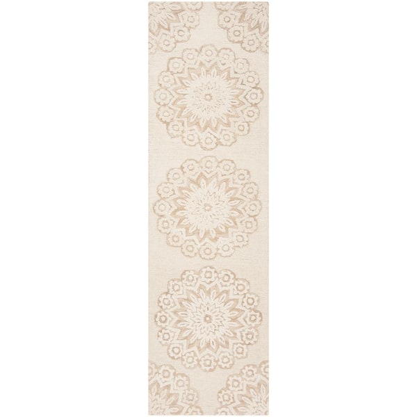 SAFAVIEH Blossom Ivory/Beige 2 ft. x 10 ft. Floral Medallion Runner Rug