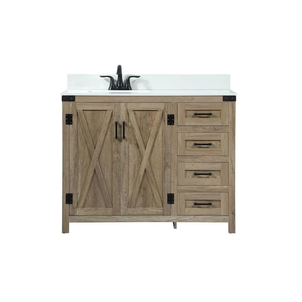 Unbranded Simply Living 42 in. W x 19 in. D x 34 in. H Bath Vanity in Natural Oak with Ivory White Engineered Marble Top