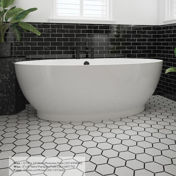 Nero Marquina Black 2 in x 8 in Polished Subway Marble Wall and Floor Tile (3.333 Sq. Ft./Case)