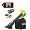 RYOBI 40V Vac Attack Cordless Leaf Vacuum/Mulcher with 5.0 Ah Battery and Charger RY40451