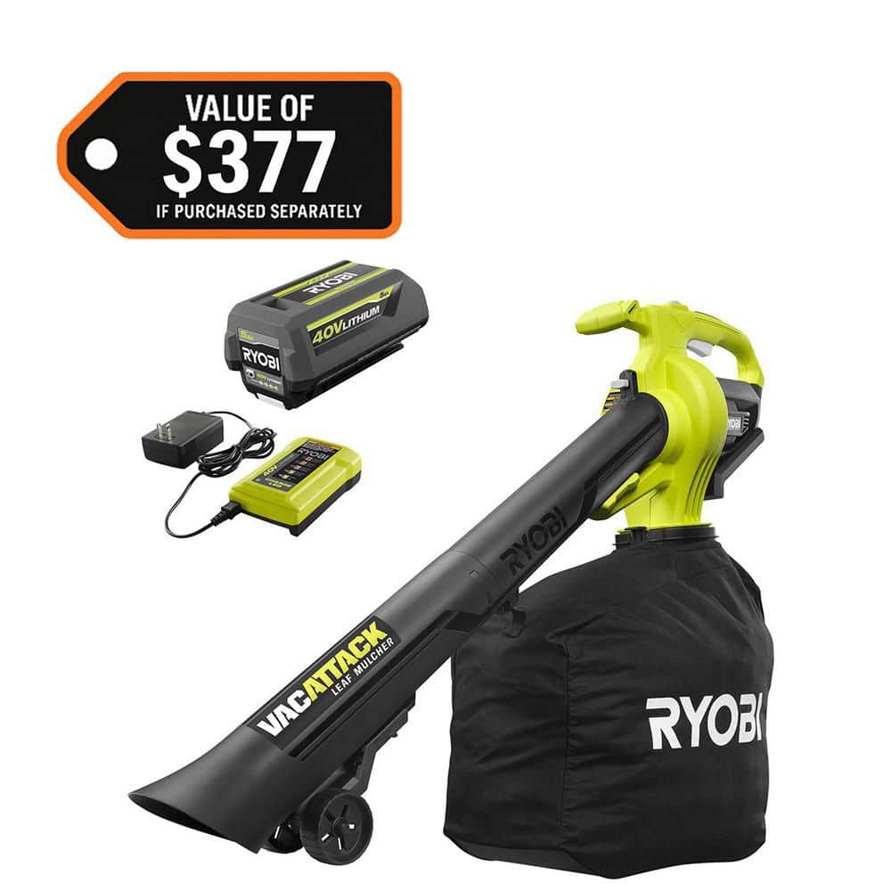RYOBI 40V Vac Attack Cordless Leaf Vacuum/Mulcher with 5.0 Ah