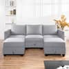 HOMESTOCK Modular Reversible U-Shaped Sectional Sofa with Double Chaise and Ottomans, Modern Linen Couch with Storage Seats, Gray 81780HD