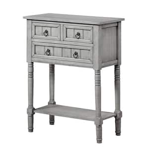 Kendra 23.75 in. Wirebrush Light Gray Standard Wood Console Table with 3 Drawers and Shelf