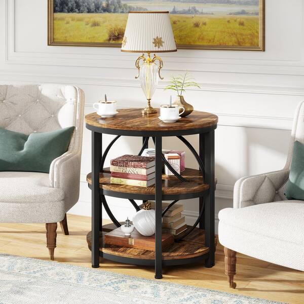 TRIBESIGNS WAY TO ORIGIN Andrea 24 in. Rustic Brown Half Round Wood End Table with Storage Shelf LDY10JW0589BR TRIBESIGNS WAY TO ORIGIN Andrea 24 in. Rustic Brown Half Round Wood End Table with Storage Shelf LDY10JW0589BR