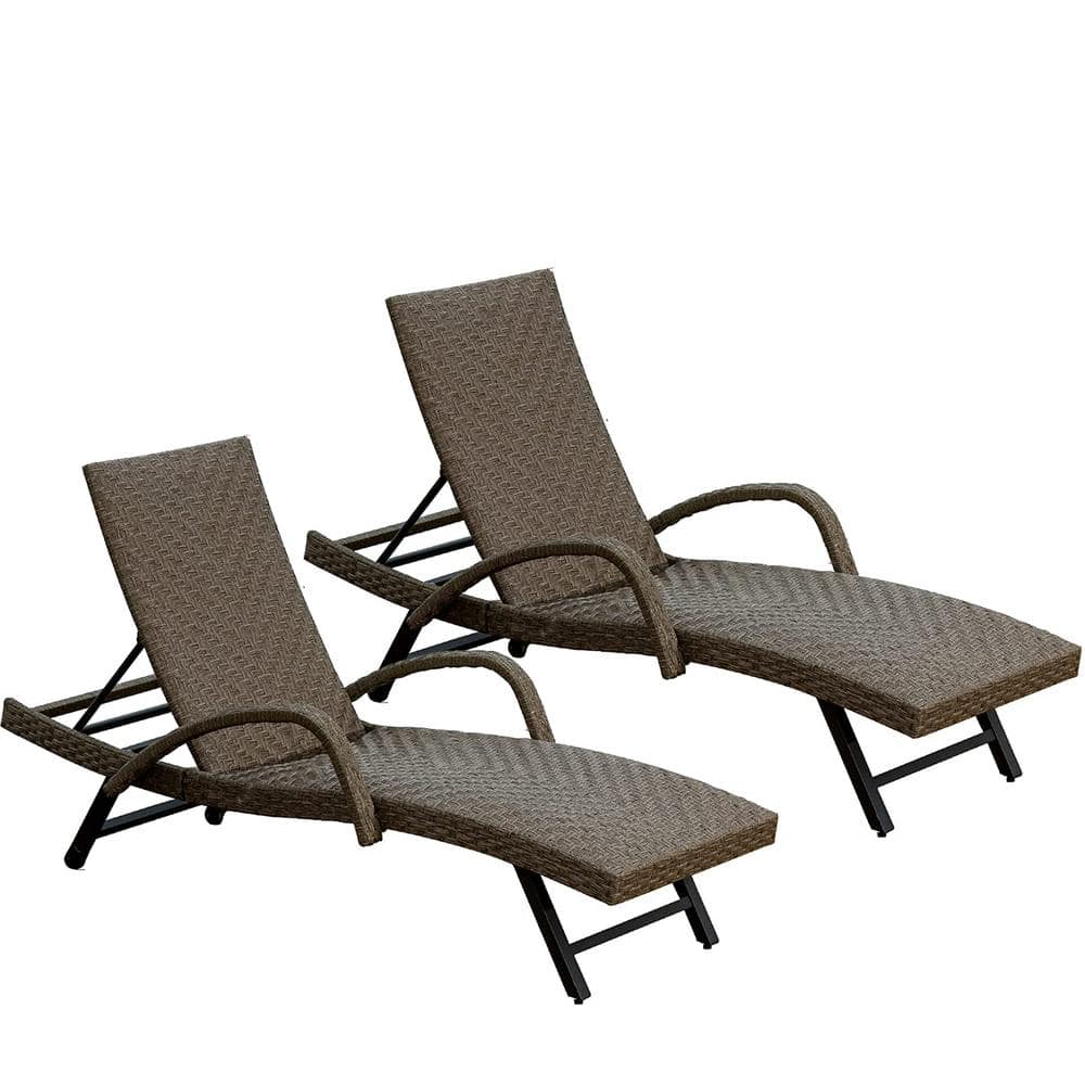 Cesicia Brown 2-Piece Metal Outdoor Chaise Lounge with Armrest and ...