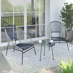 3-Piece PVC Wrapped Wicker Outdoor Patio Conversation Set with Steel Frames