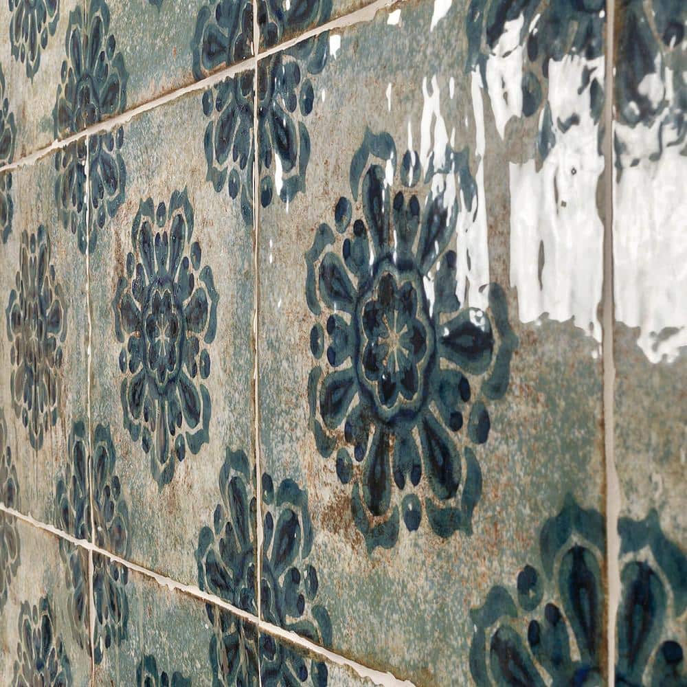 Angela Harris 8" x 8" Blue Patterned Ceramic Wall Tile
