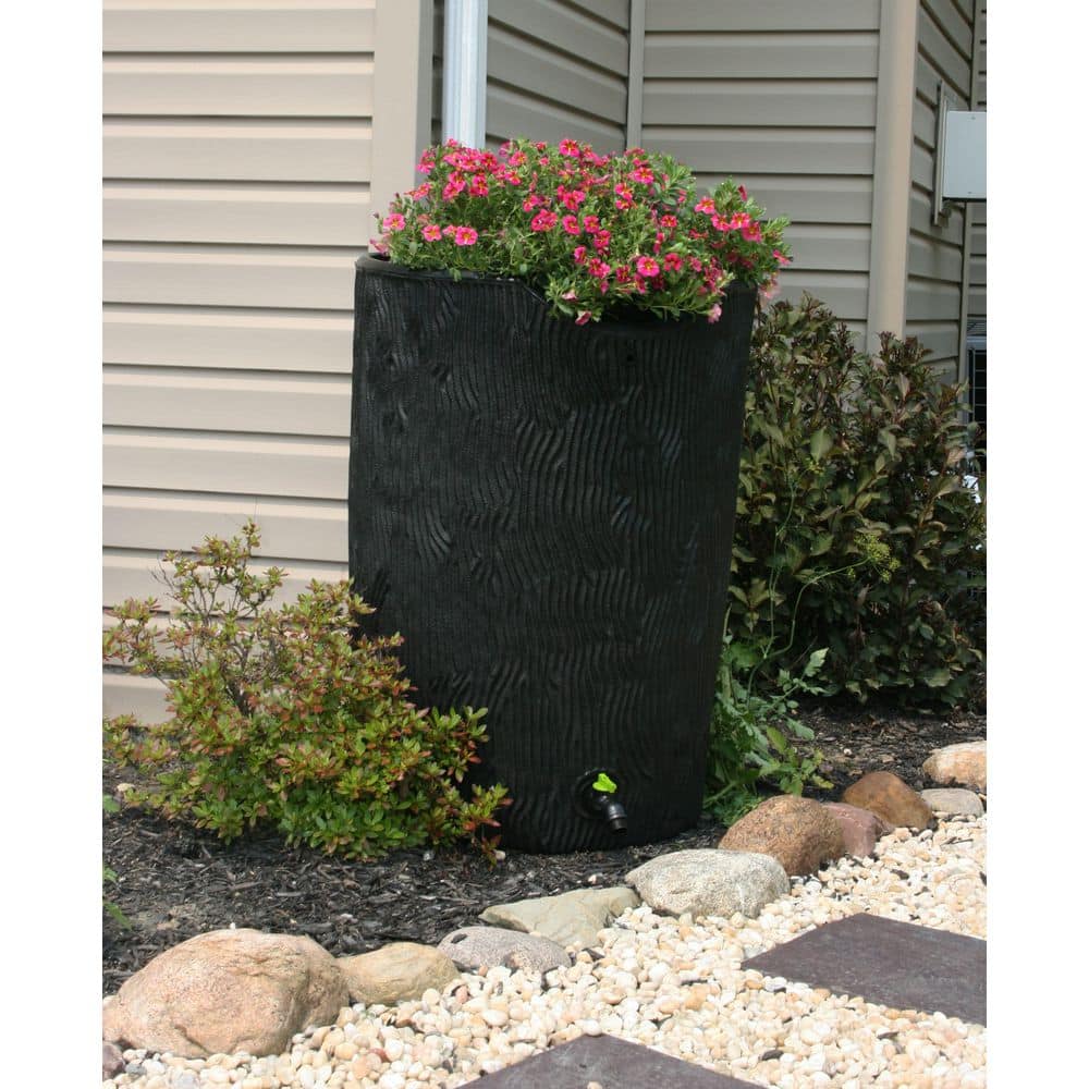 Eco Bark Black 50 Gallon Recycled Plastic Rain Barrel