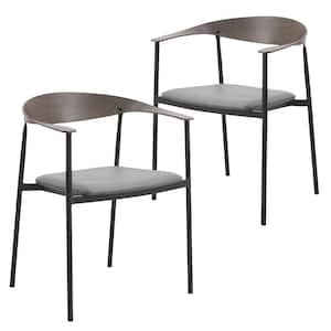 Kora Dining Chair Upholstered in Leather with Stainless Steel Frame and Legs Set of 2 in Charcoal