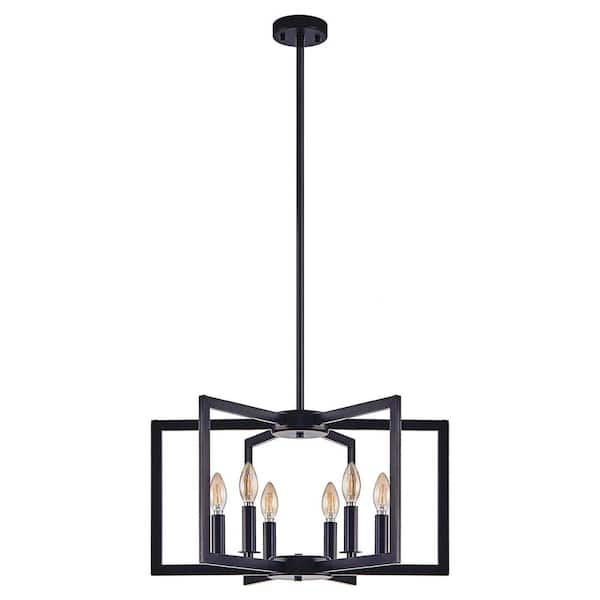 Sunpez 22 in. W 6-Light Pendant Light Fixture Black Chandelier for Living Room, Dining Room, E12, No Bulbs Included