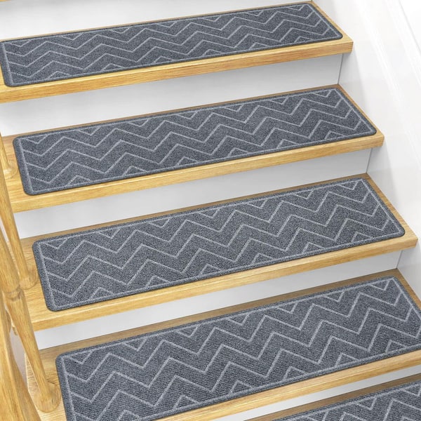 8 in. x 30 in. Dark Gray Non-Slip Rectangular Stair Tread Cover with ...