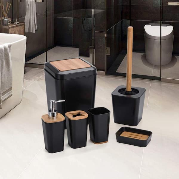 WeGuard 6 Piece Plastic Bath Accessories Sets, Black 