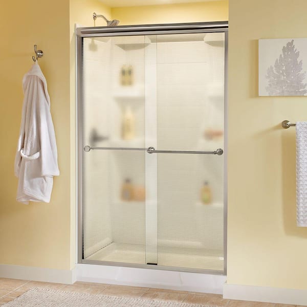 Delta Mandara 48 in. x 70 in. Semi-Frameless Traditional Sliding Shower Door in Nickel with Droplet Glass