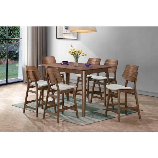 New Classic Furniture Oscar 7-Piece Walnut Wood Top Counter Table Set (Seats 6)