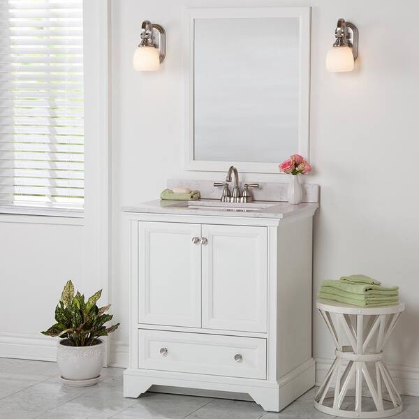 Home Decorators Collection Stratfield 31 in. W x 22 in. D Bath Vanity in  White with Cultured Marble Vanity Top in Pulsar with White Sink  SF30P2V15-WH - The Home Depot