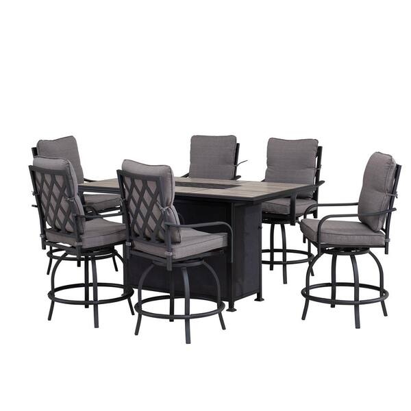Sunjoy Carva Gray 7-Piece Steel Patio Firepit Seating Set With Cushions