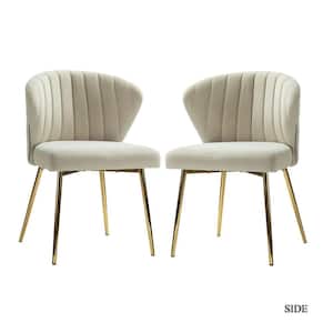 Milia Golden Legs Tan Tufted Dining Side Chair (Set of 2)