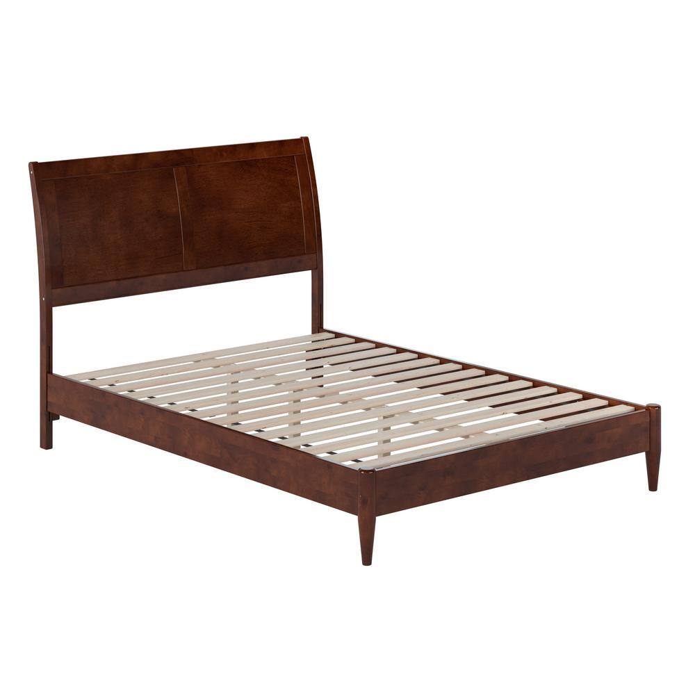Valencia Walnut Full Sleigh Wood Platform Bed with Slats