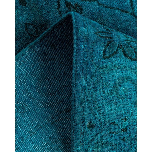 Overdyed Blue 2 ft. x 10 ft. Solid Wool Indoor Runner Rug