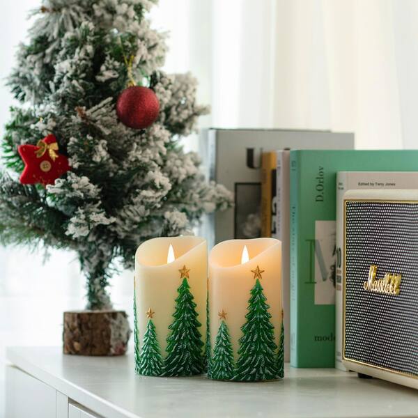 Embossed Christmas Tree Real Wax LED Candles-Flameless Flickering