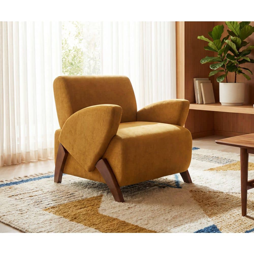 28 in. Brown Yellow Velvet Fabric Arm Chair /Lounge Chair with Birch Legs for Living Room Study Office price history on PriceWatchPro