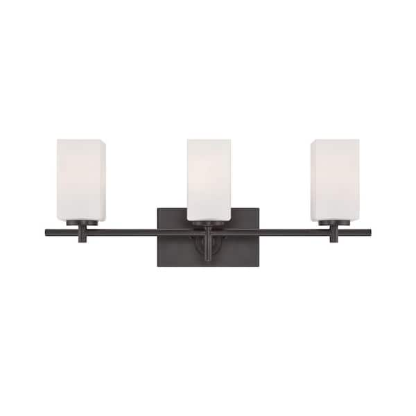 Designers Fountain Dakota 24 in. 3-Light Biscayne Bronze Vintage Industrial Vanity with Frosted White Glass Shades