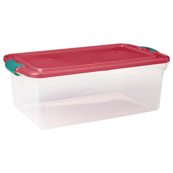 Hefty 18 Gallon Plastic Storage Tote with HIRISE Lid, Holiday Red, Set of 6  
