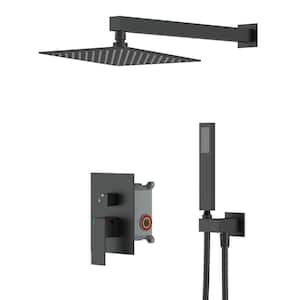 2-Spray Patterns with 2.0 GPM 10 in. Wall Mount Dual Shower Heads Hand Shower Faucet in Matte Black (Valve Included)