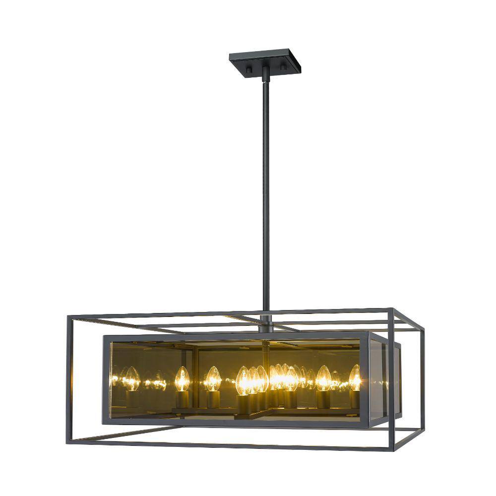 Misty Charcoal Steel and Glass 12-Light Pendant Chandelier