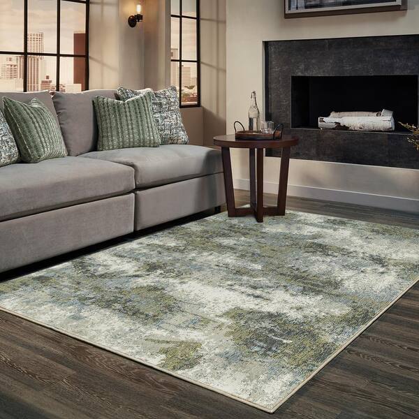 9 Ft X 12 Abstract Area Rug 040945, Blue Grey And Green Area Rugs