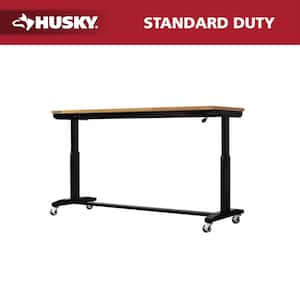 72 in. W x 24 in. D Adjustable Height Black Worktable with Solid Wood Top