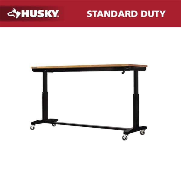 72 in. W x 24 in. D Adjustable Height Black Worktable with Solid Wood Top