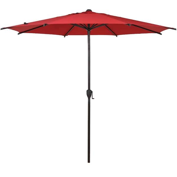 Unbranded 9 ft. Steel Market Tilt Patio Umbrella in Dark Red with Push Button Tilt