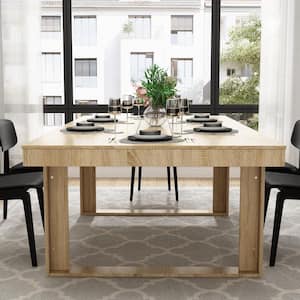 Wooden Grain Color Wood 86.6 in. Width Rectangle Double-based Dining Table, Meeting Table for 6-10