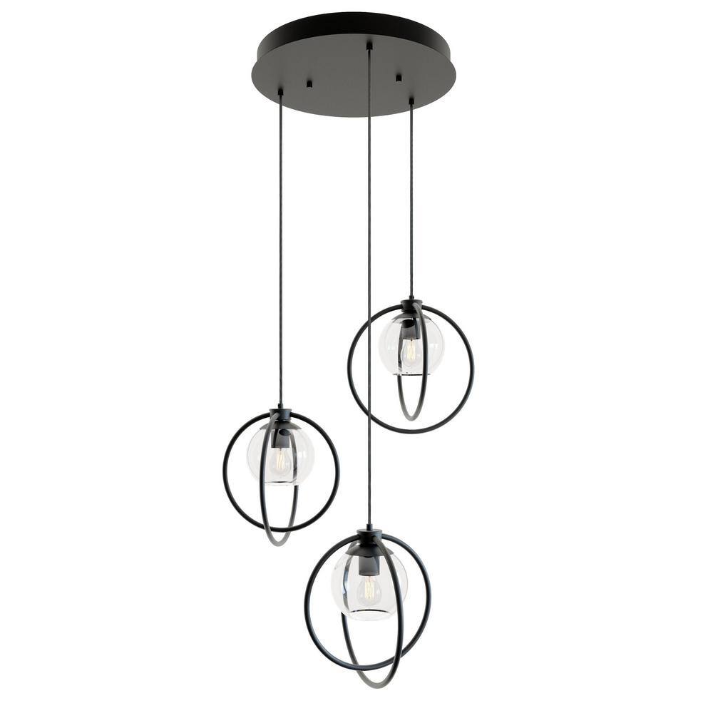 AFX Jamie 3-Light Black, Clear Shaded Pendant Light with Clear Glass ...