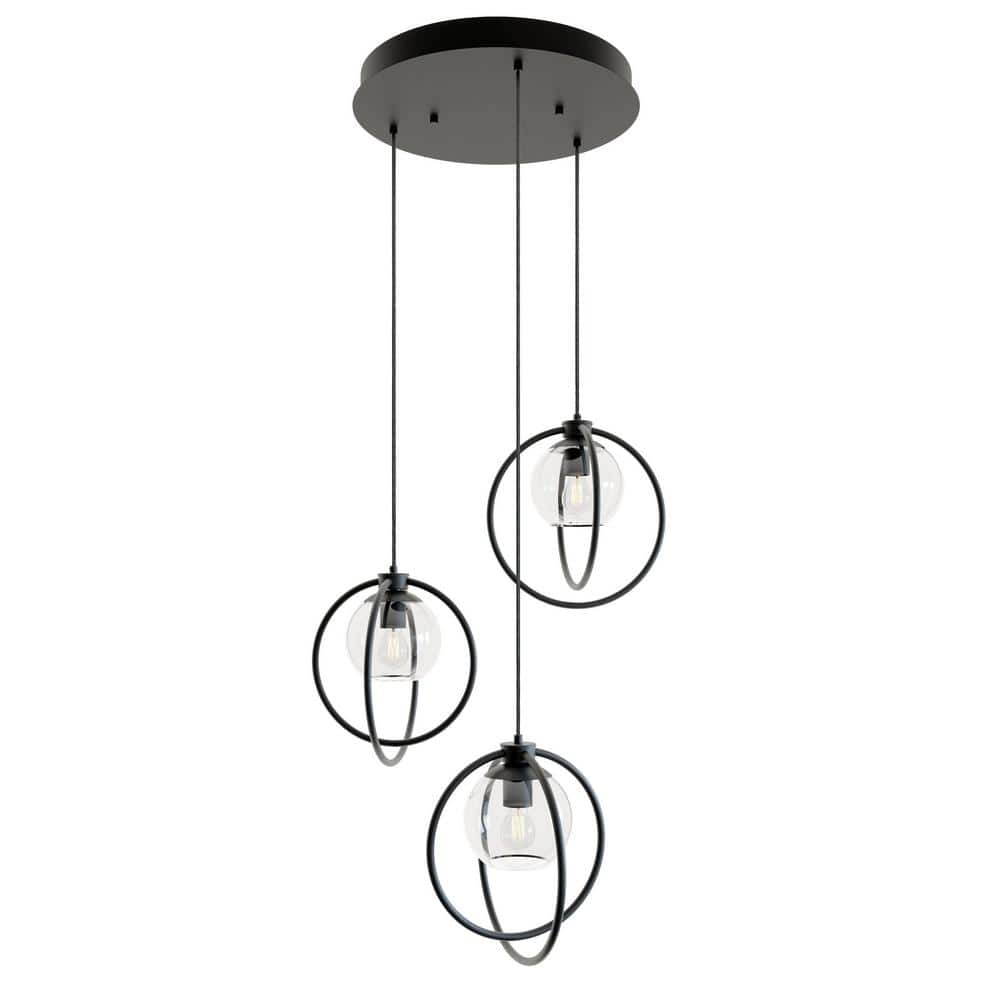 Jamie Modern Globe 3-Light Pendant in Satin Nickel and Black