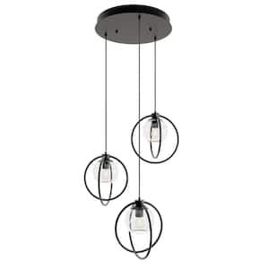 Jamie 3-Light Black, Clear Shaded Pendant Light with Clear Glass Shade