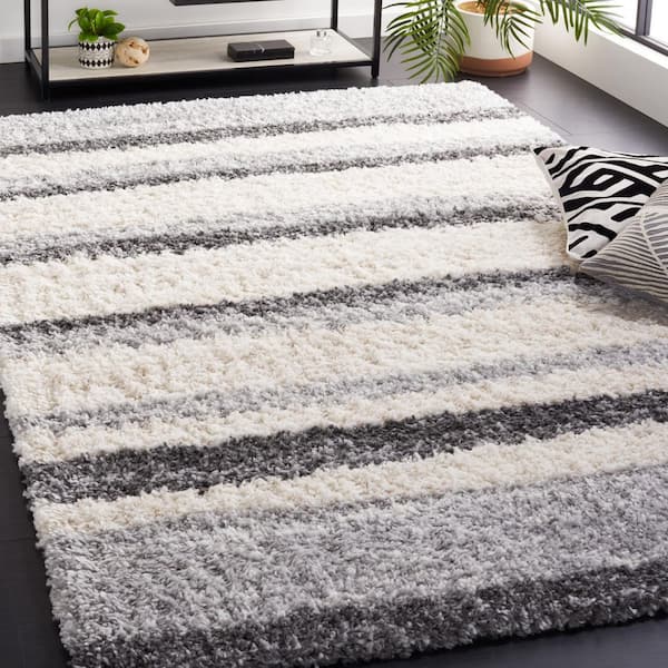 Fontana Shag 4 ft. x 6 ft. Ivory/Gray Striped Area Rug