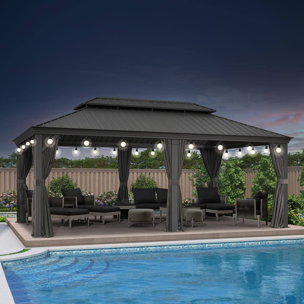 PURPLE LEAF 12 ft. x 18 ft. Gray Patio Outdoor Gazebo for Backyard ...