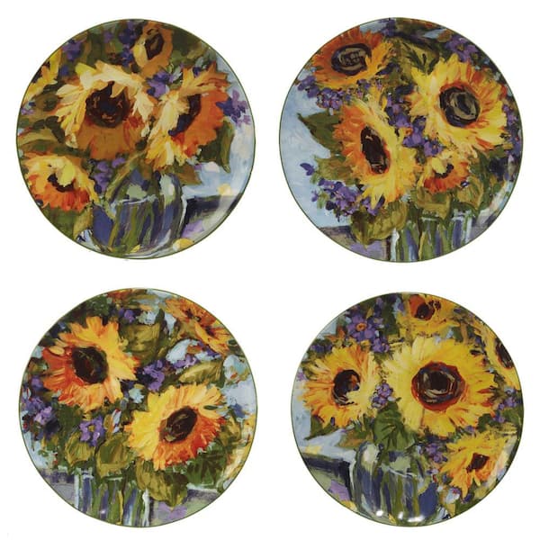 Certified International Sunflower Bouquet Multicolored Earthenware Salad Plate Set Of 4