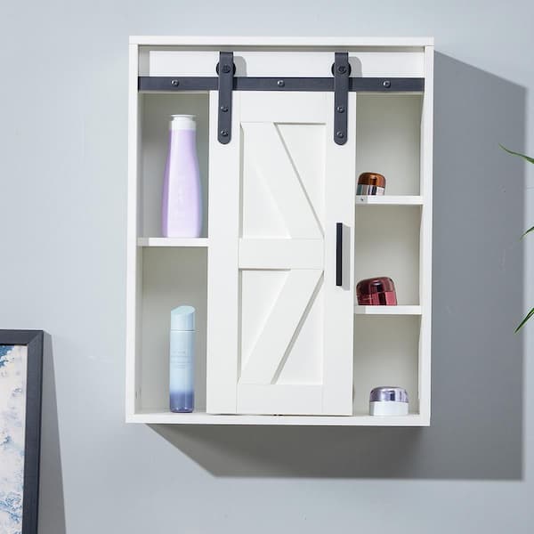 Unbranded 21.7 in. L X 7.9 in. W x 27.6 in. H White Wooden 5 Shelf Surface Mounted Medicine Cabinet without Mirror