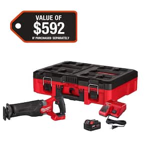 M18 FUEL18V Lithium-Ion Brushless Cordless SAWZALL Reciprocating Saw with PACKOUT Tool-Box, (1) 5.0 Battery, and Charger