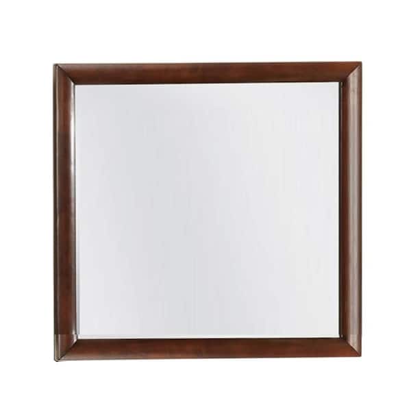 Simo Dark Cherry 39.5 in. W x 35 in. H Rectangle Wood Framed Mirror