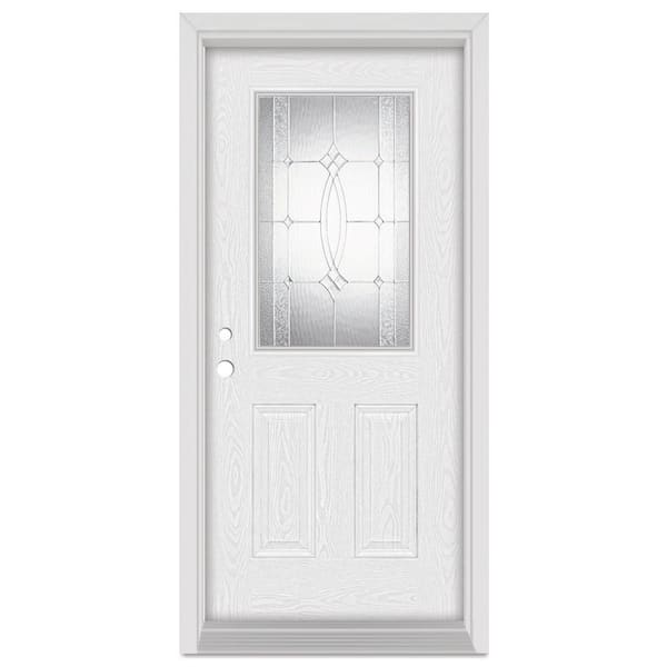 Stanley Doors 32 in. x 80 in. Diamanti Classic Right-Hand 1/2 Lite Zinc Finished Fiberglass Oak Woodgrain Prehung Front Door