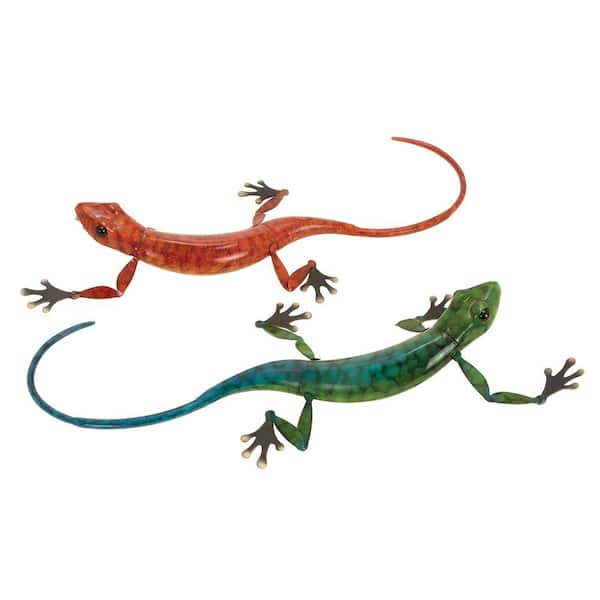 Litton Lane Multi Colored Metal Lizard Sculpture (Set of 2)