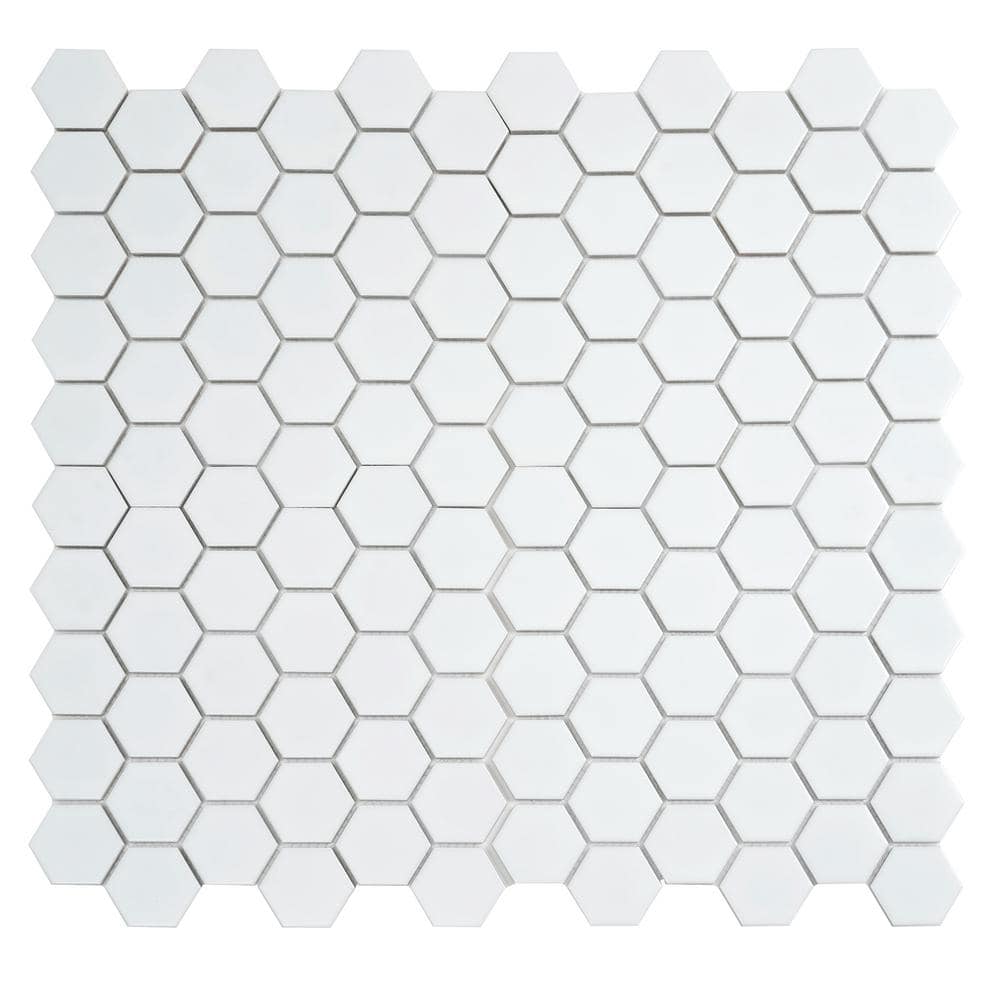 16" Matte White Porcelain Hexagon Mosaic Tile